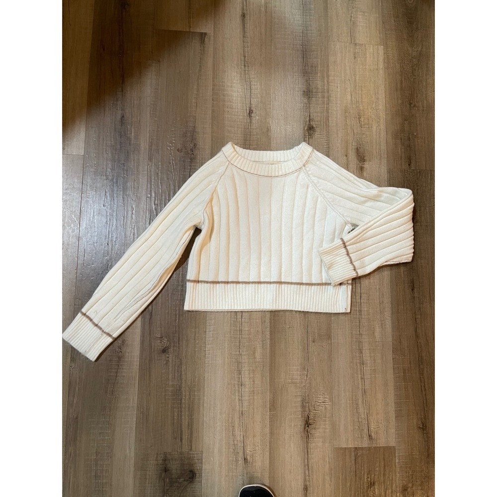 Promesa Ribbed Knit Cropped Sweater Womens Small Cream Excellent Contrast Trim